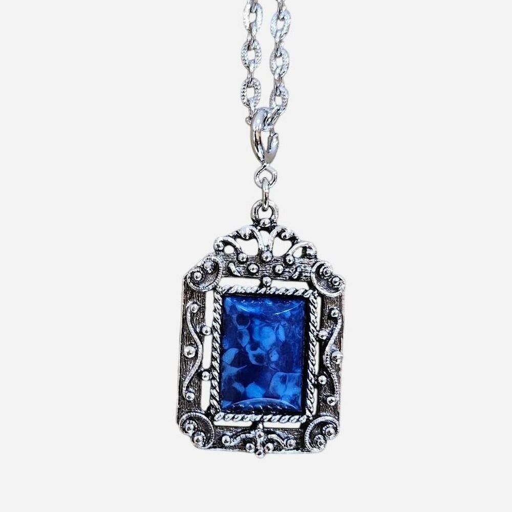 vintage whimsigoth witchy blue silver tone necklace